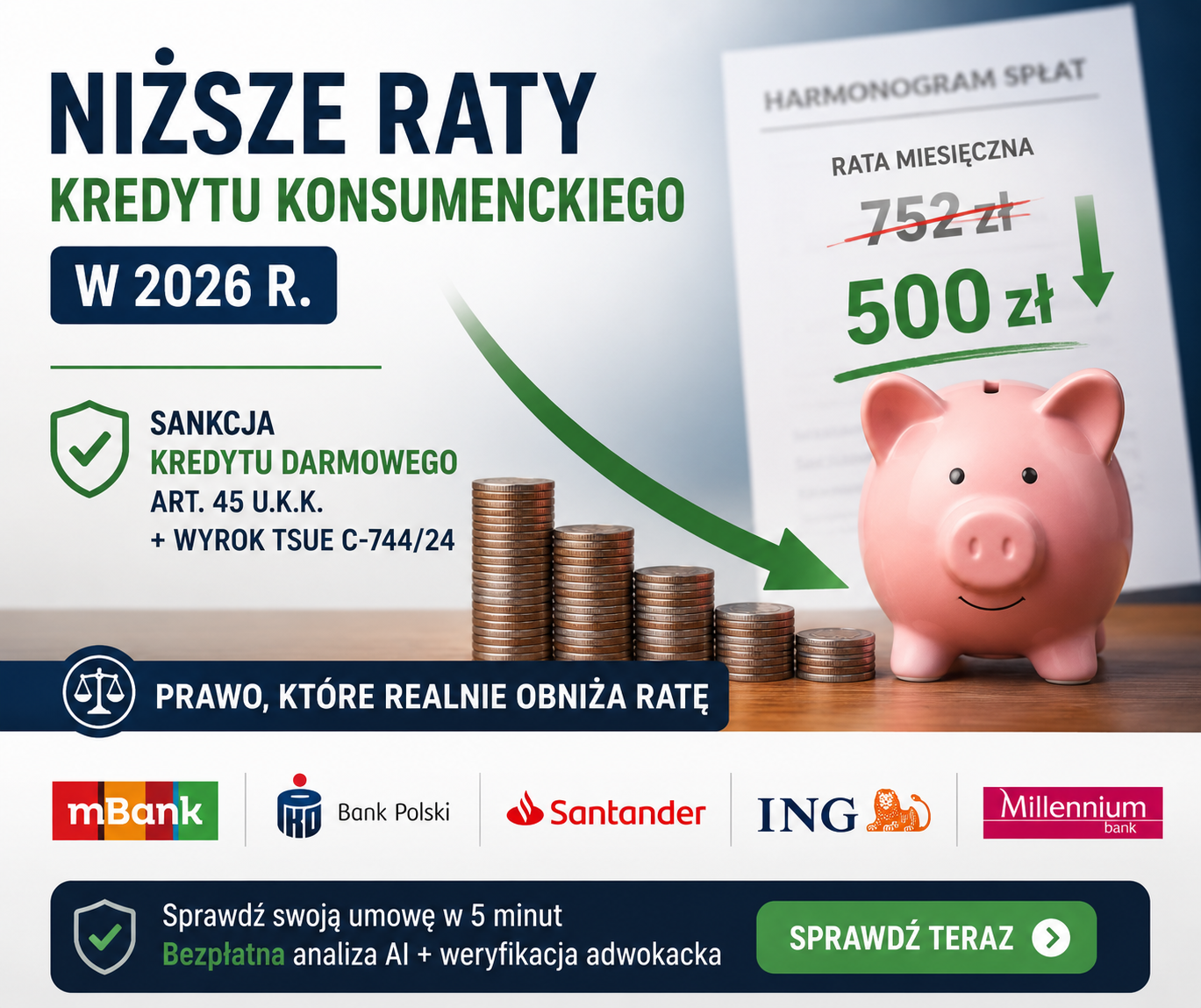 Niższe raty kredytu konsumenckiego w 2026 r. – jak realnie obniżyć ratę dzięki sankcji kredytu darmowego